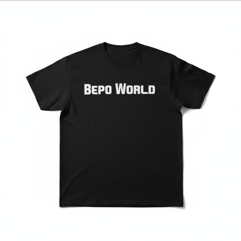 Bepo World Black Short Sleeve Mens Graphic Tee Shirt Medium Cotton
